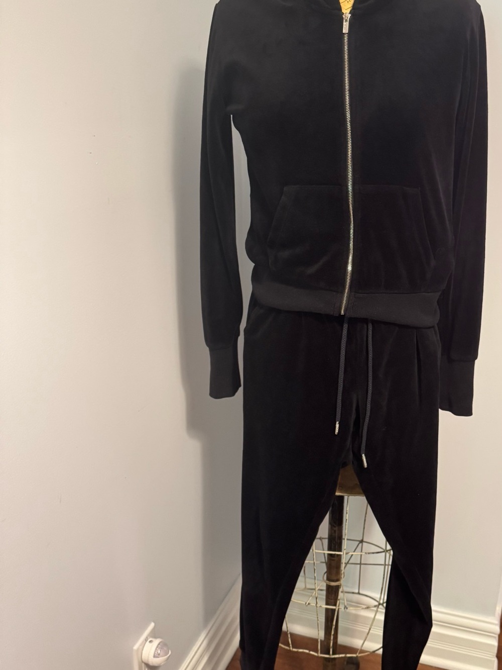 Garage Black Velour Zip Hoodie & Joggers Set